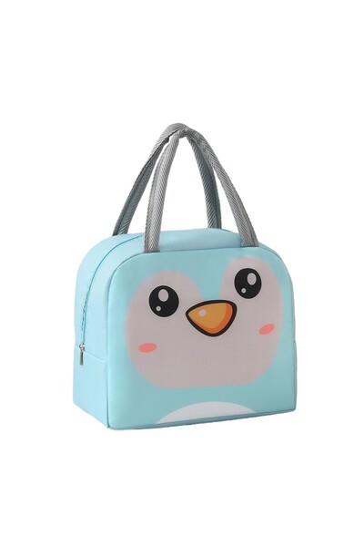Flippy Geantă portabilă de răcire pentru copii, cu model de desen animat, pentru prânz, din pânză Oxford, 22 x 14 x 19 cm, model cu pinguini, albastră