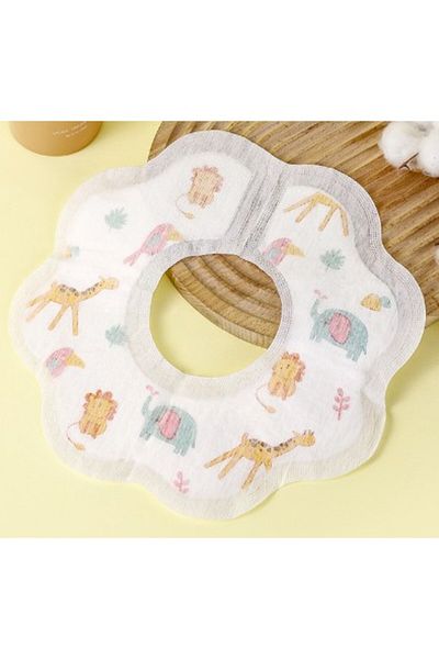 Teo Set of 10 Disposable Bibs, Animal Pattern, for Babies, White Grey