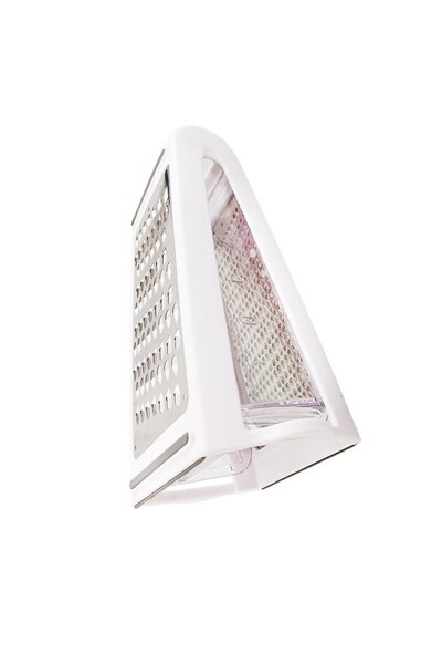 Flippy Τρίφτης κουζίνας Flippy με κουτί συλλογής, δύο τύποι λεπίδων, ανοξείδωτο ατσάλι και περίβλημα ABS, λευκό