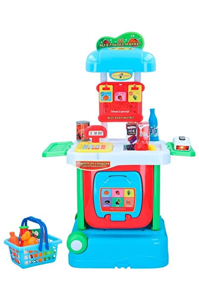 zola Set 2 in 1 Supermarket si troller, Zola®, 34 piese, albastru/rosu