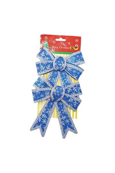 Flippy Set of 2 Christmas tree bows, blue, snow pattern, silver edges, 13 x 18 cm, PVC,