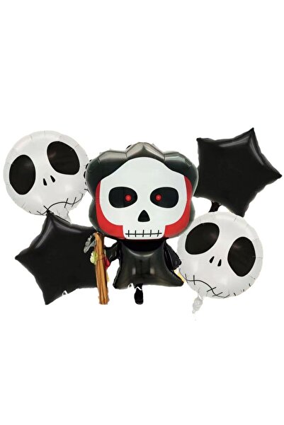 Flippy 5 Foil Balloons, Flippy, Halloween, Air or Helium, Skull 50.5x74 cm, Stars, Circles 45 cm