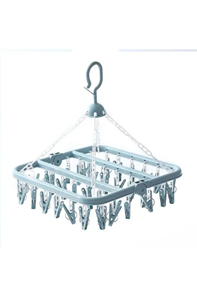 bzstore Set of 3 Drying Rack , 32 Clips, Plastic, Foldable, 360-Degree Rotation, 32x32 cm, Blue