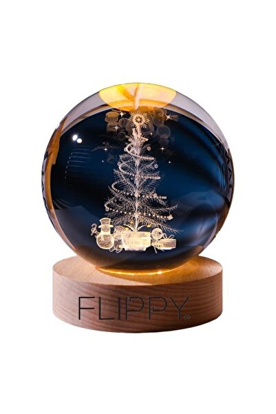 Flippy Lampă LED, glob de cristal cu diametrul de 6 cm, brad de Crăciun 3D, U...