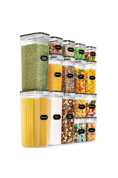 Flippy Food Storage Boxes, Set of 16, PP Plastic, Various Sizes, Transparent