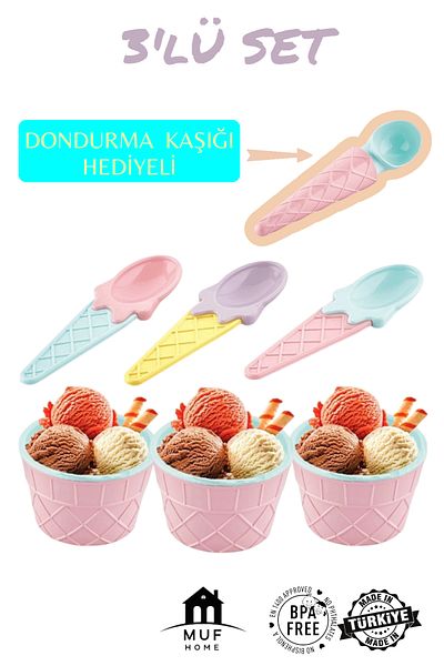 QLUX IDEAS Qlux Carnival Ice Cream Set Fun Ice Cream Bowl 3 Pieces Ice Cream Scoop 3 Pieces Ice Cream Bowl