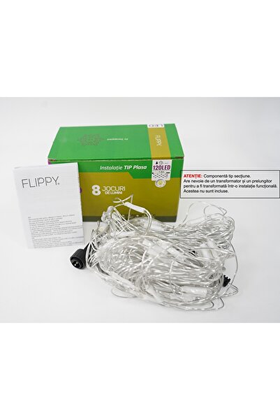 Flippy Instalație, 120 LED-uri, 1,5 x 1,5 m, 8 efecte, Sârmă transparentă, Al...