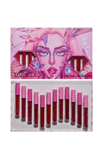 SOHO Set of 12 Lip Gloss Kevin&Coco, shades of red and pink, rectangular box,...