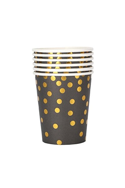 Teo Set of 10 Glasses, Polka Dot Print, Cardboard, 250 ml, 7 x 8.5 x 5 cm, Black/Gold