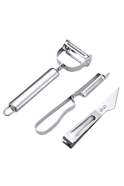 Flippy Accesorii de Curatat Decojit Fructe Legume, Flippy, Set 3 Piese, din Otel Inoxidabil, Argintiu