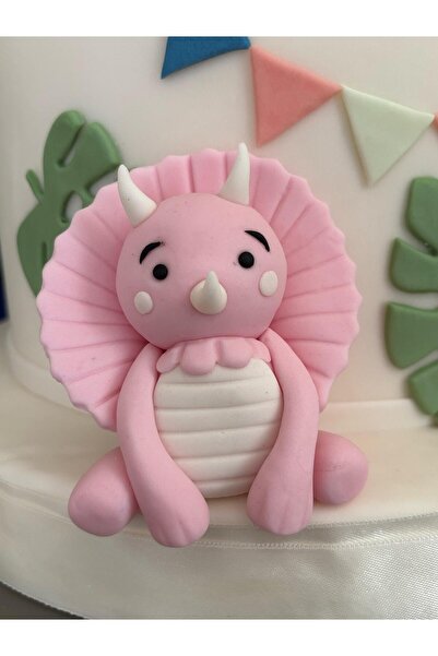 Maket Atelier Şeker Hamurundan Yapılmış Sevimli Dinozor Pasta Süsü - Çocuk Do...