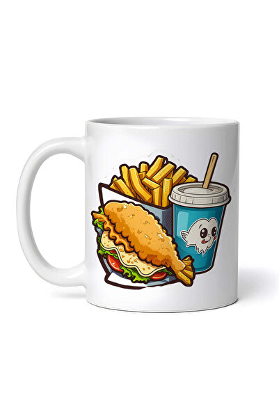 OEM Cană albă personalizată, meniu Fish and chips, INOVATIX®. 330ml