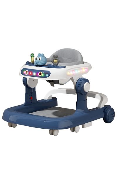 Flippy Baby Walker with Wheels, Bunny Model, Adjustable Height, Tray, Music, Lights, Blue