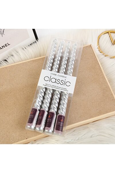 Flippy Set of 4 Twisted Table/Dinner Candles "Flippy", 25 cm, Silver