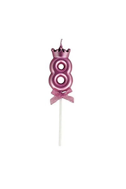 Flippy Number 8 Candle, Flippy, Crown Model with Bow, For Cake, 6 x 2.5 cm Purple