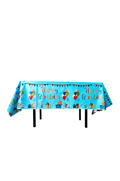 Flippy Tablecloth, Flippy, Foil, "Happy Birthday" Balloons Print, 137 x 274 cm, Blue