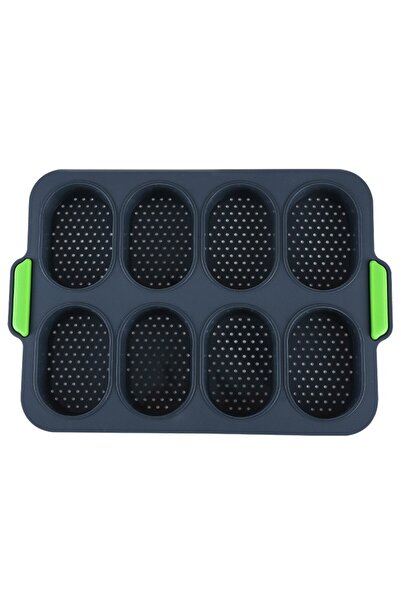 Flippy Silicone Baking Molds, 8 Oval Cavities, 34.5 x 23.8 x 2.5 cm, Black/Green