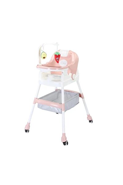 Flippy Multifunctional Foldable Children's High Chair with Wheels, Storage Basket, Safety Belt, Pink