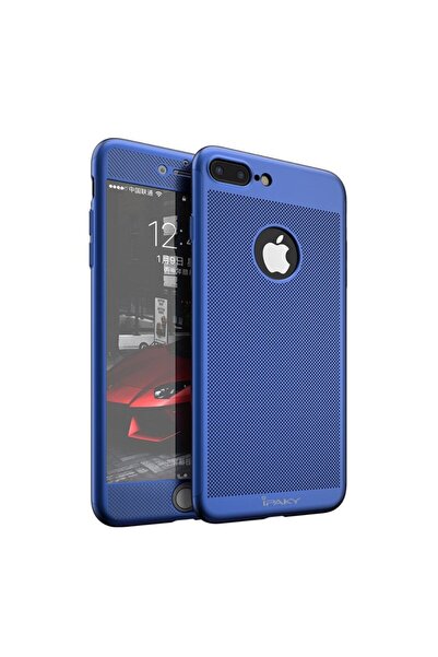 iPaky Carcasă iPhone 7 Plus Full Cover 360 Air cu găuri, albastră + folie de ...