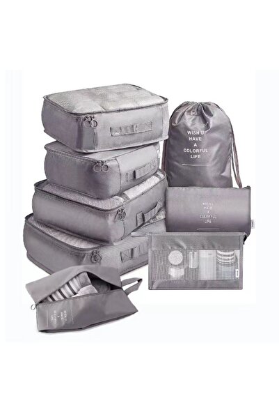 Flippy Set of 8 Flippy Luggage Organizer Covers, Waterproof Polyester, Zipper, Shoe Bag Included, Foldable, Gray