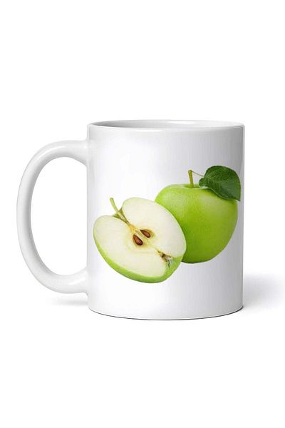 OEM Cană albă personalizată, măr verde și secțiune, Inovatix®. 330 ml