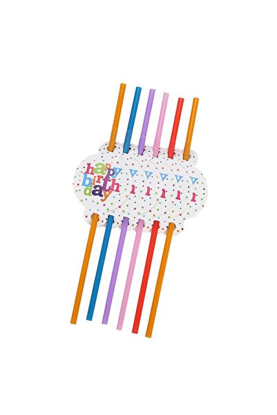 Teo Set of 6 Straws, Happy Birthday Collection, 26 cm, Cardboard/Plastic, Multicolor