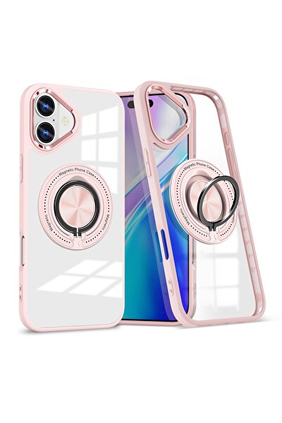 Flippy Προστατευτική θήκη TPU, Flippy, για iPhone 16 Plus, Magsafe, Περιστρεφόμενος μαγνητικός δακτύλιος, Διαφανής-Ροζ