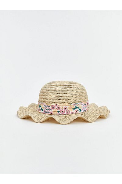 LC Waikiki Flower Patterned Straw Baby Girl Hat