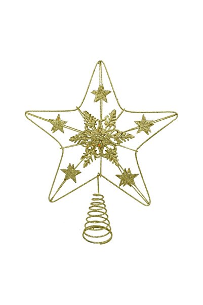Flippy Varf decorativ de brad, Auriu, in forma de Stea, design de stele, Plastic/Metal, 25x27 cm,