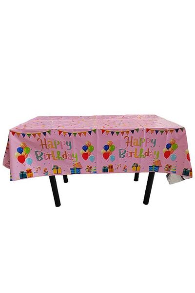 OEM Foil Tablecloth, Happy Birthday with Balloons Print, 137 x 183 cm, Pink