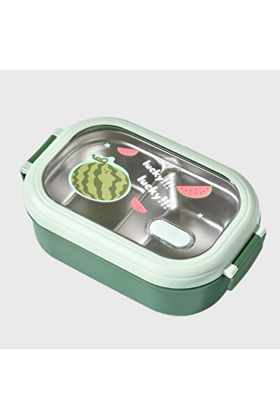 Flippy Lunch Box Container, PP Plastic with Metal Inner Compartment, 22.5 x 14.5 x 8 cm, Green