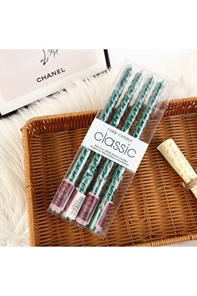 Flippy Set of 4 Twisted Table/Dinner Candles, 25 cm, Green