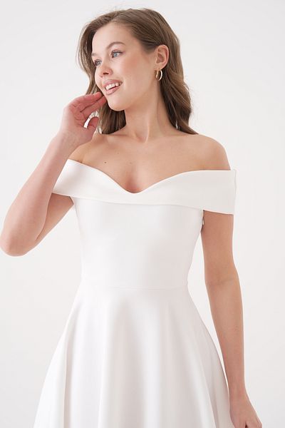 lovebox Tesatura Scuba flexibila decolteu sarut Rochie alba de seara Rochie alba de absolvire 019
