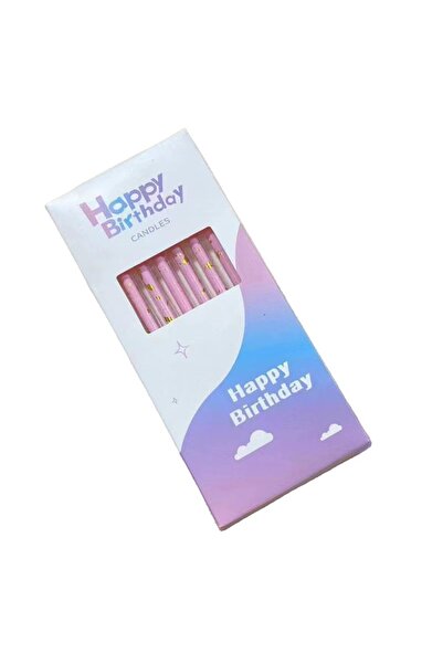 Teo Set 6 Lumanari Lungi, , din Parafina, 10 x 0.5 cm, Happy Birthday, Roz