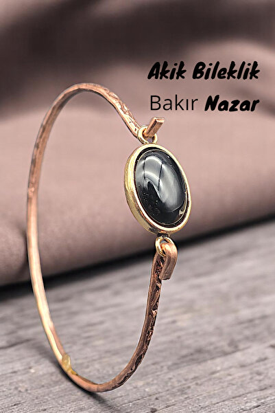 NBS Beautiful Naturel Stones Bakır ( Saf Gerçek ) Siyah taş Trend Zarif Bilek...