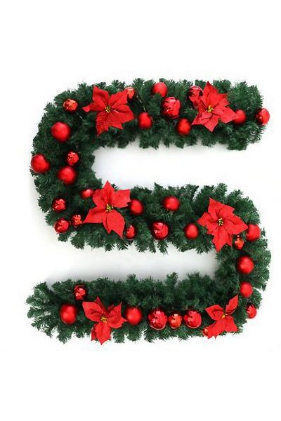 Teo Decorative Christmas Garland with Red Balls and Bows, , 2.70 m, Green