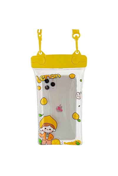Universal Fruity Waterproof Flippy Underwater Case, Snowproof, Universal, with Lanyard, Lemon Boy, Yellow