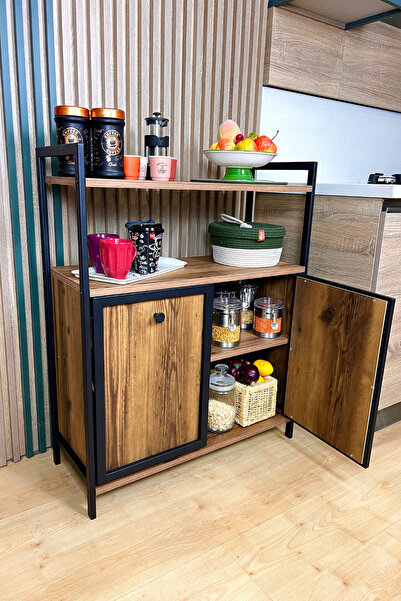 Milonsa Metal Ahşap Raflı Çok Amaçlı Dolap - Kahve Köşesi - Mutfak, Salon, Balkon için Depolama Ünitesi