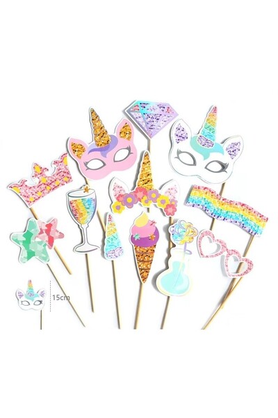 Teo Set 12 Accesorii pentru Petrecere, , Props pentru Photo Corner, Tema Aniversare Copii, Multicolor