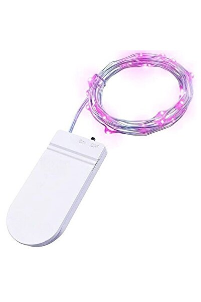 Flippy Instalație de lumini de Crăciun, 3 metri, 30 LED-uri, roz, alimentată cu baterii, fir de cupru, liniară, interior/