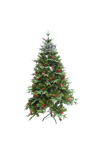 Flippy Rich Artificial Christmas Tree 1.8 m, 774 Branches, Green, Decorated with 56 Red Cones
