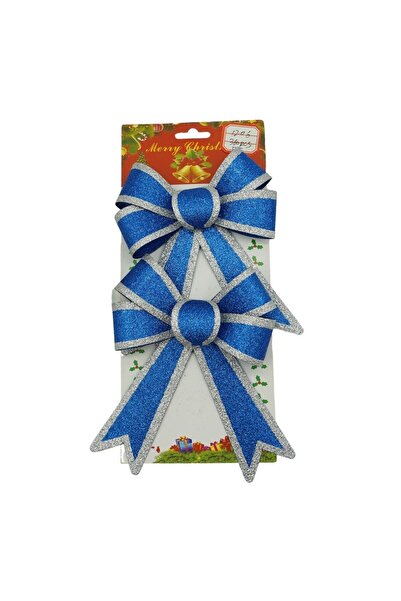 Flippy Set of 2 blue Christmas tree bows with silver edges, 13 x 18 cm, PVC,