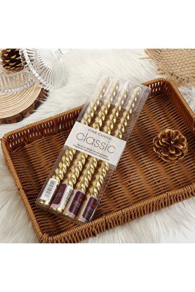 Flippy Set of 4 Twisted Decorative Table/Dinner Candles 'Flippy', 25 cm, Gold