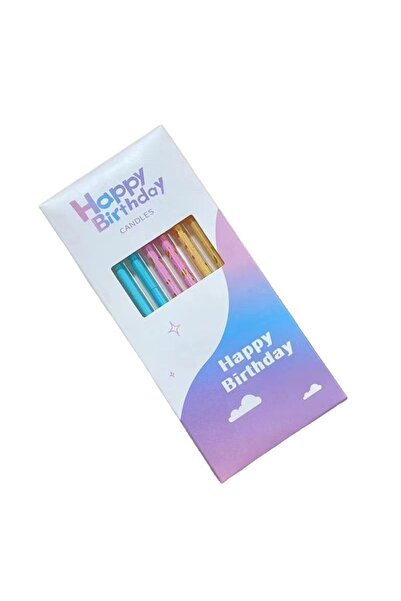 Teo Set 6 Lumanari Lungi, , din Parafina, 10 x 0.5 cm, Happy Birthday, Multicolor