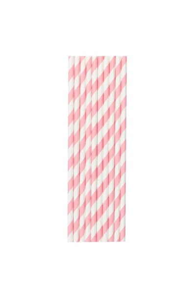Flippy Set 25 Straws, Flippy, Paper, 20 cm, Striped Design, White/Pink