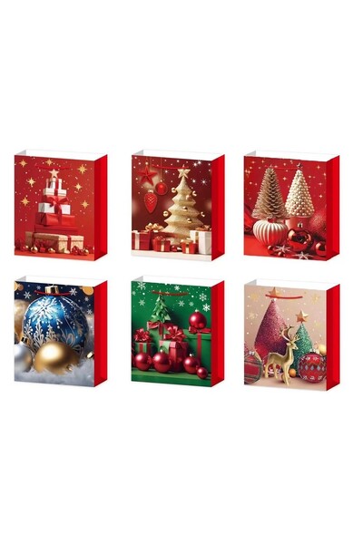 Flippy Set 6 Gift Bags Christmas Tree Random Paper, Easy Gift Wrapping, 18.5x22.5x8.5cm, Multicolor