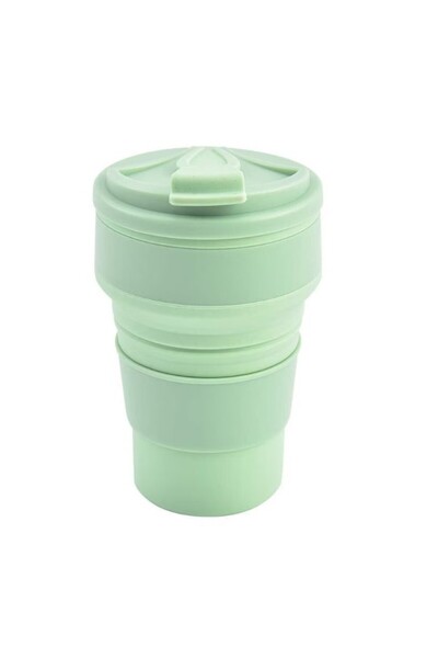 Flippy collapsible silicone cup for travel and camping, 350 ml, 8.2x6.3x9.1 cm, green