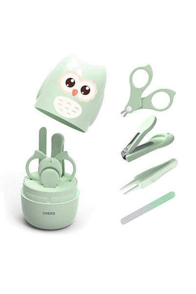 Flippy 4-Piece Baby Nail Care Set (ABS + Stainless Steel), Animal Storage Case, 0+ months, Green