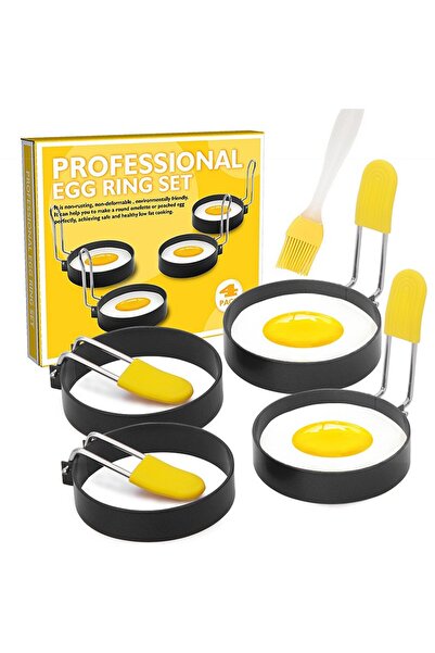 Flippy Σετ 4 στρογγυλών καλουπιών αυγών Flippy, κατασκευασμένα από ατσάλι, με αντικολλητική επίστρωση, διάμετρος 7,5 cm, μαύρα