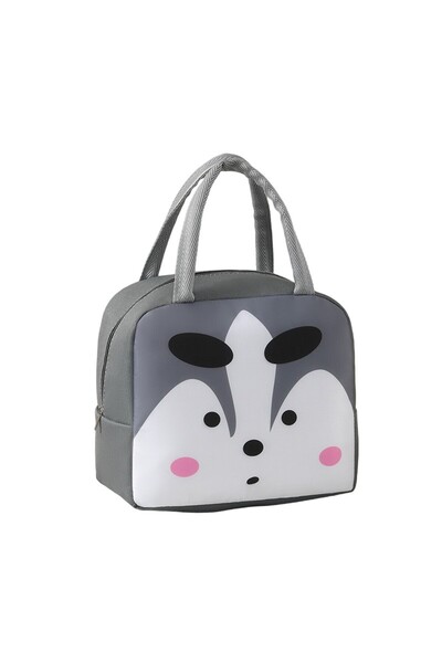 Flippy Cartoon Portable Cooler Bag for Kids Lunch Oxford Cloth 22x14x19 cm Fox Pattern Gray